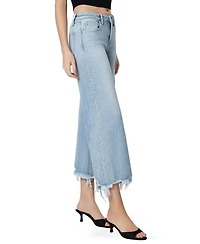 Vervet Women's Mid Rise Raw Distressed Hem Crop Wide Leg Jeans
