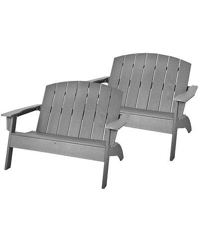 Gymax Set of 2 Adirondack Chair Patio Hdpe Adirondack Loveseat Bench Weather Resistant