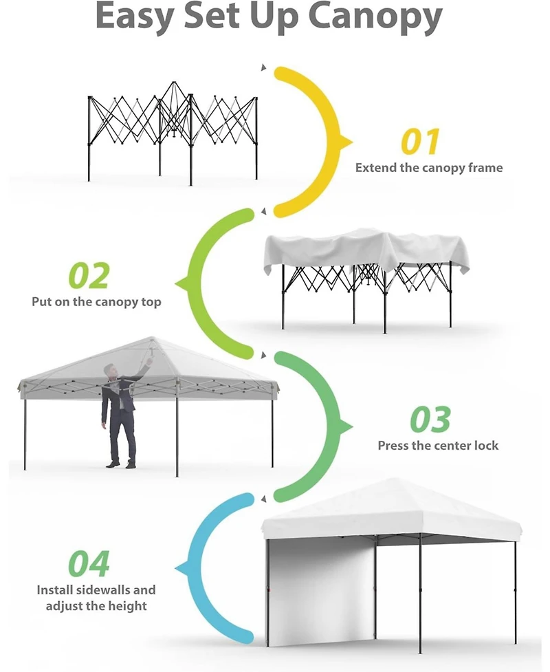 gaomon 10x10 Feet Pop Up Canopy Tent, Instant Canopies Portable Gazebo with 1 Removable Sidewall, 4 Stakes, 4 Ropes for Outdoor Events, Patio, Party