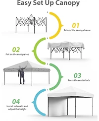gaomon 10x10 Feet Pop Up Canopy Tent, Instant Canopies Portable Gazebo with 1 Removable Sidewall, 4 Stakes, 4 Ropes for Outdoor Events, Patio, Party