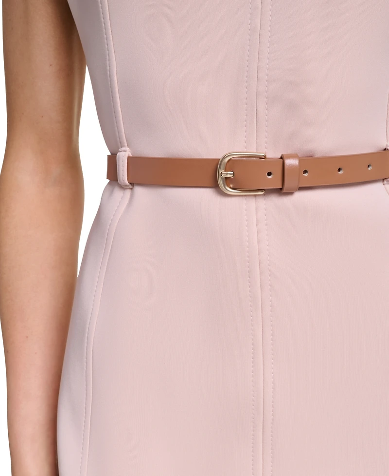 Calvin Klein Women's Cap-Sleeve V-Neck Belted Sheath Dress