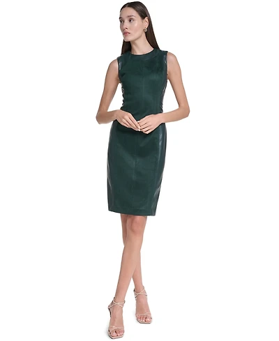 Calvin Klein Women's Sleeveless Suede & Faux Leather Panel Sheath Dress