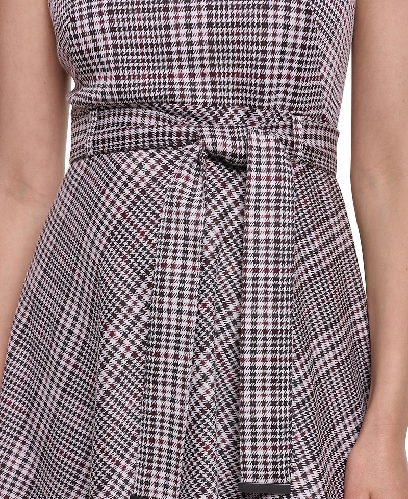 Calvin Klein Women's Sleeveless Belted Ponte A-Line Midi Dress