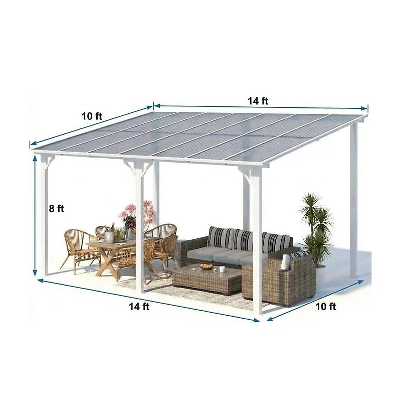 gaomon 10'X14' Hardtop Wall Mounted Gazebo with Gutters Galvanized Steel Roof, 60MPH Wind Resistance, Lean to Gazebo Pergola with Sloped Roof