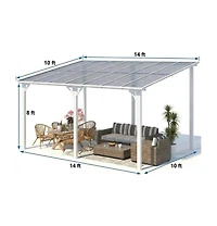 gaomon 10'X14' Hardtop Wall Mounted Gazebo with Gutters Galvanized Steel Roof, 60MPH Wind Resistance, Lean to Gazebo Pergola with Sloped Roof
