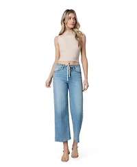 Flying Monkey Women's High Rise Trouser Fold Drawstring Crop Wide Leg Jeans