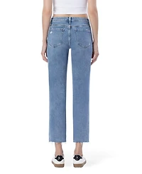 Vervet Women's Mid Rise Clean Cut Raw Hem Straight Jeans
