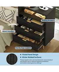 gaomon Fluted 3-Drawer Dresser for Bedroom, Modern White with Built-in Led Lights and Wave Front Design, Large Storage