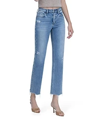 Flying Monkey Women's High Rise Distressed Detail Ankle Straight Jeans