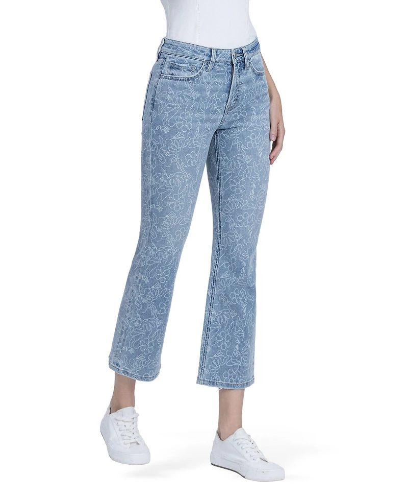 Vervet Women's High Rise Floral Print Crop Easy Flare Jeans