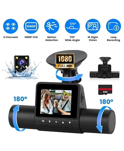 Neewer 1080P 4-Channel Dash Cam with Night Vision, Loop Recording, Parking Monitor