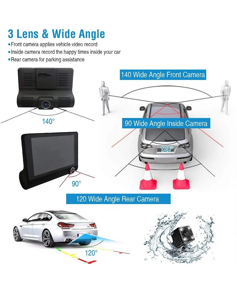 Neewer 3-Lens 4" Car Dvr Dash Camera