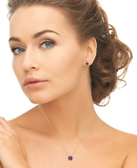 Macy's Simulated Round Bezel Pendant Necklace with Matching Earrings 2-Piece Set