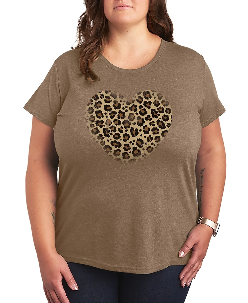 Hybrid Apparel Plus Leopard Heart Graphic T-Shirt