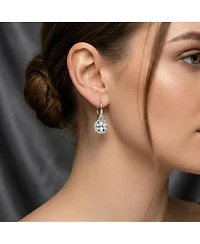 Sterling Silver Clear Round Cubic Zirconia Partially Paved and Haloed Solitaire Drop Earrings