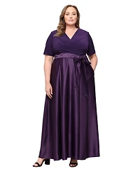 Alex Evenings Plus Matte Jersey V-Neck Ball Gown