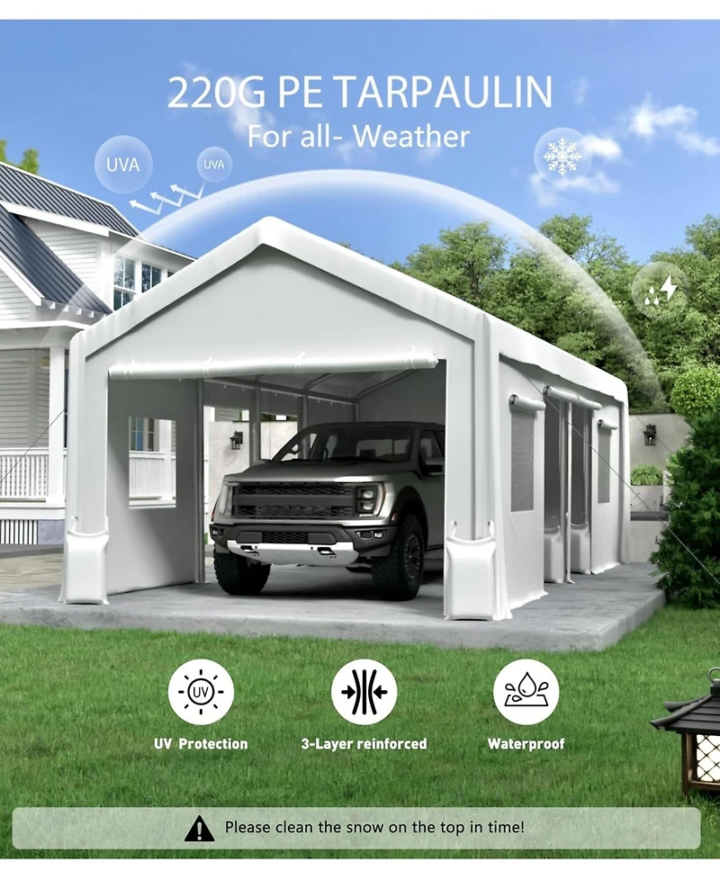 gaomon 10x20 Ft Waterproof and Uv-Resistant carport Replacement Canopy Cover -220G Pe Fabric - (Cover Only