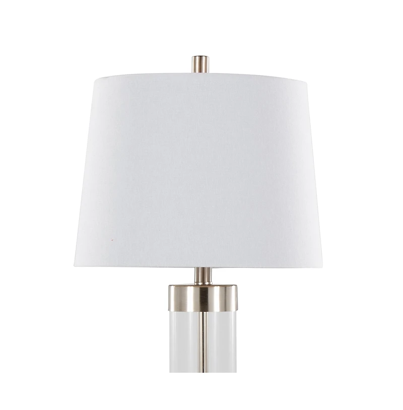 30" Contemporary Glass Table Lamp in Clear Glass and Brushed Nickel with White Linen Shade from Grandview Gallery - Set of 2