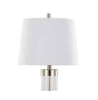 30" Contemporary Glass Table Lamp in Clear Glass and Brushed Nickel with White Linen Shade from Grandview Gallery - Set of 2