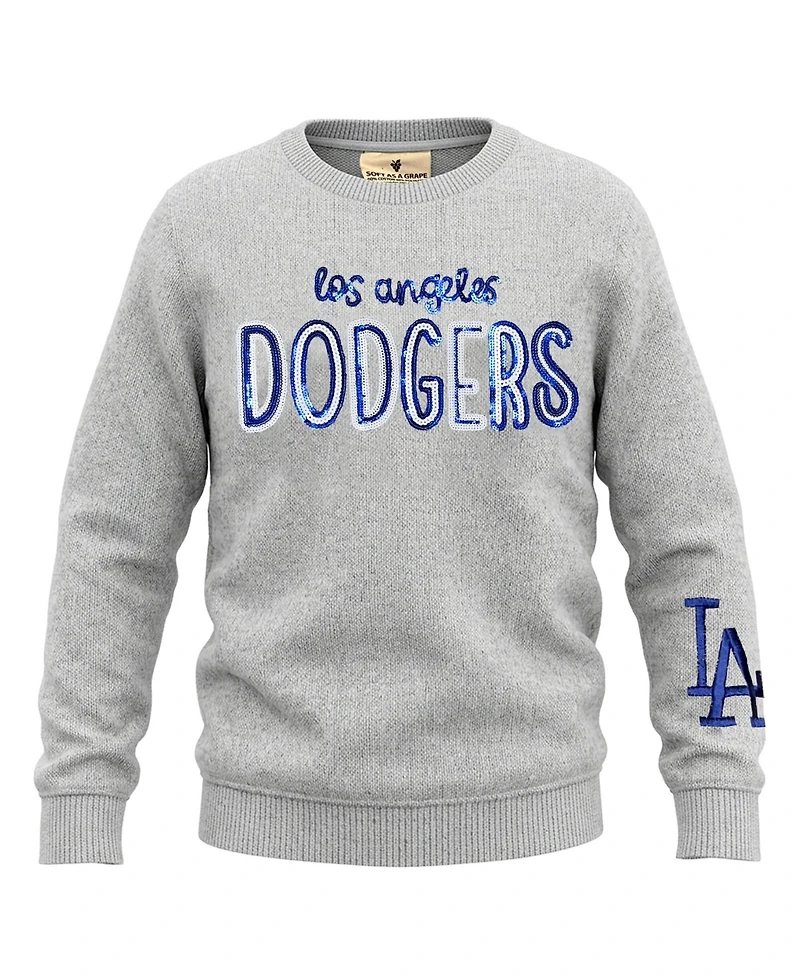 Soft As A Grape Big Girls Heather Gray Los Angeles Dodgers Nantucket Sequin Fleece Crewneck Sweatshirt