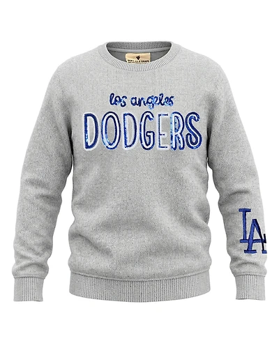 Soft As A Grape Big Girls Heather Gray Los Angeles Dodgers Nantucket Sequin Fleece Crewneck Sweatshirt