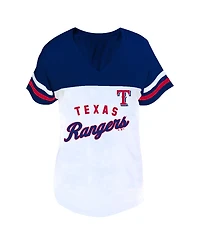 Fanatics Women's Profile White/Royal Texas Rangers Plus Two-Stripe V-Neck T-Shirt
