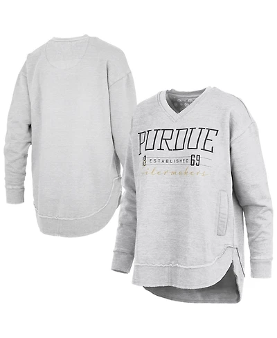 Pressbox Women's Heather Gray Purdue Boilermakers Marcus East Hall Poncho V-Neck Sweatshirt