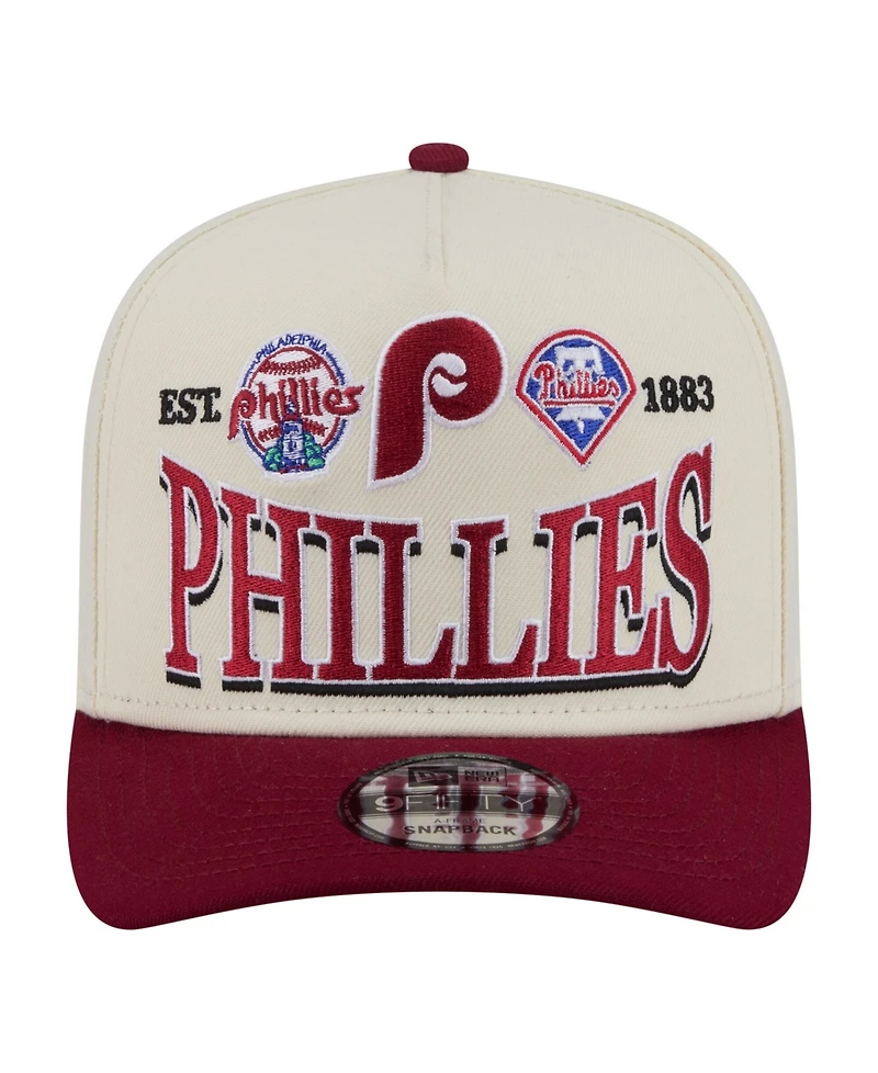 New Era Men's Cream Philadelphia Phillies Throwback Tri-Hit A-Frame 9FIFTY Adjustable Hat