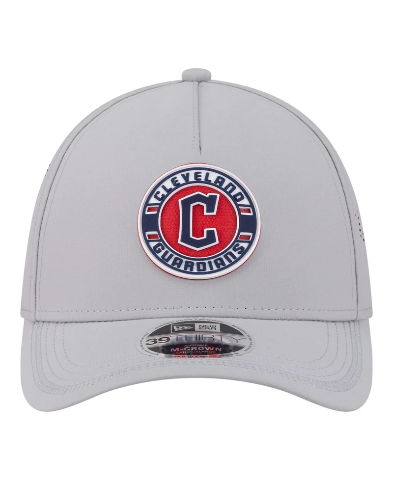 New Era Men's Gray Cleveland Guardians Patch 39THIRTY A-Frame M-Crown Perforated Flex Hat