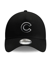 New Era Men's Black Chicago Cubs Side Script 9FORTY A-Frame Trucker Adjustable Hat