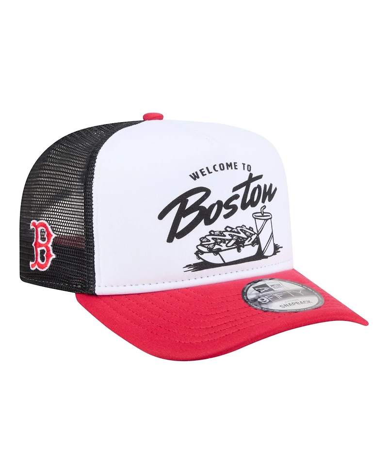 New Era Men's White/Red Boston Red Sox Foodie A-Frame 9FIFTY Trucker Snapback Hat
