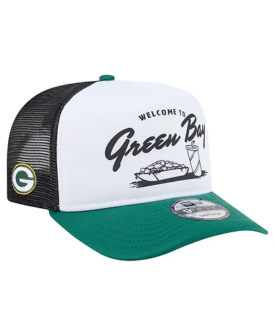 New Era Men's White/Green Green Bay Packers Foodie 9FIFTY A-Frame Trucker Snapback Hat