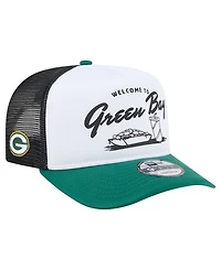 New Era Men's White/Green Green Bay Packers Foodie 9FIFTY A-Frame Trucker Snapback Hat