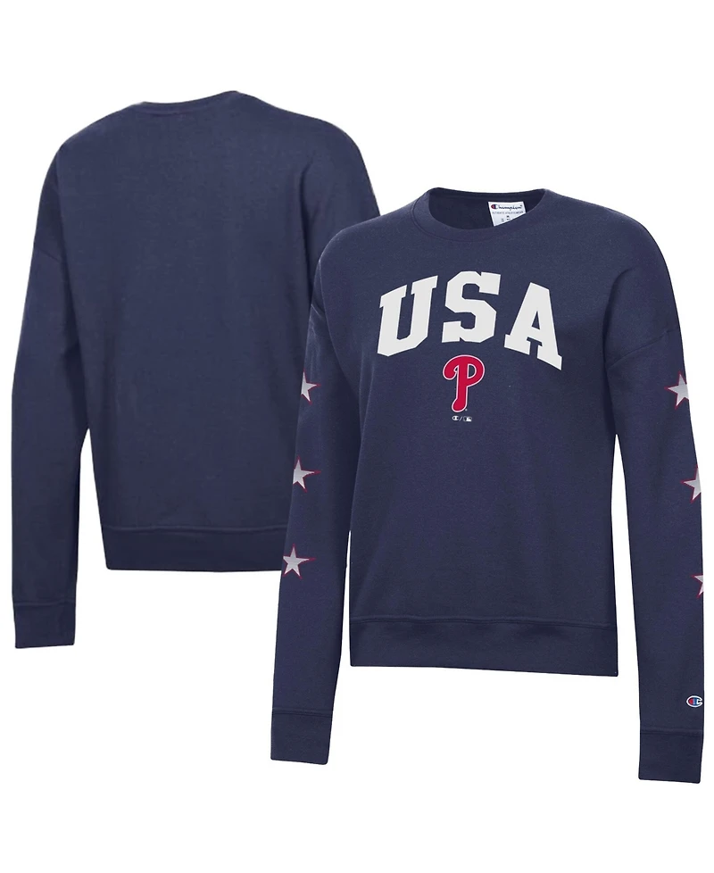 Champion Women's Navy Philadelphia Phillies Americana Fleece Crewneck Sweatshirt