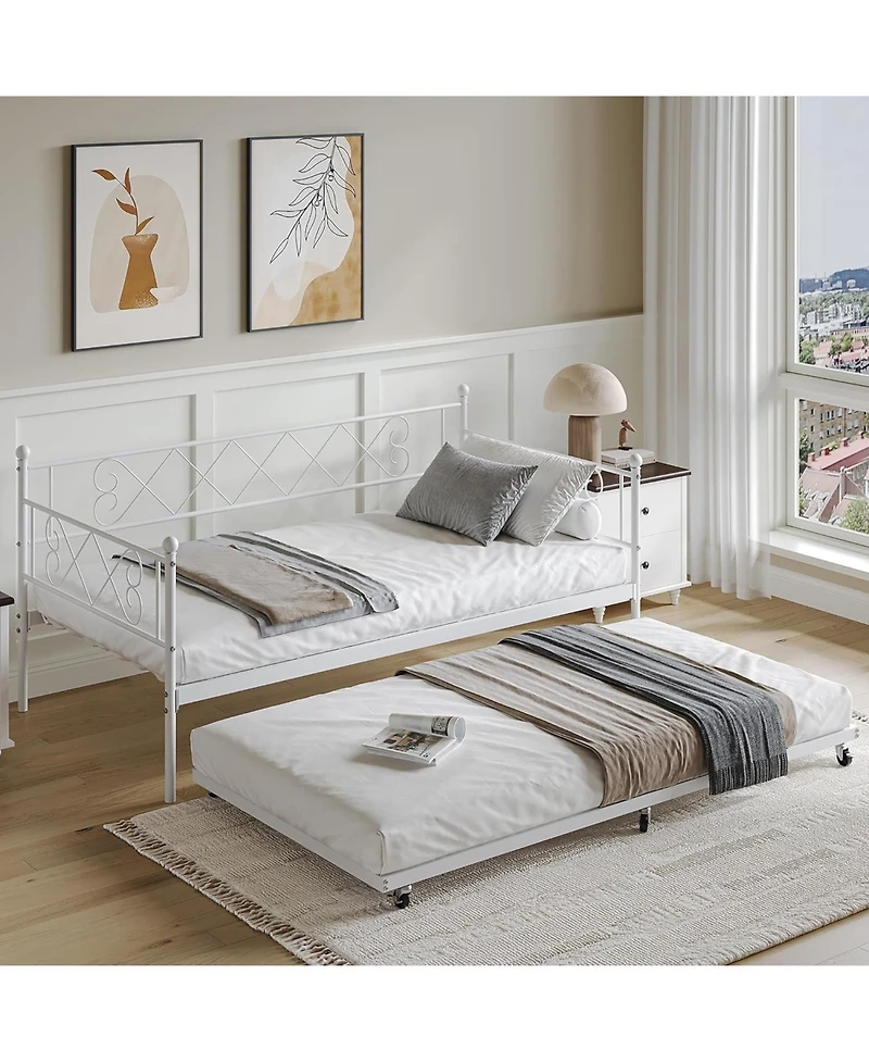 gaomon Twin Daybed with Trundle Frame, Metal Trundle Sofa Bed with Premium Steel Slat Support, Easy Assembly for Living Room, Bedroom