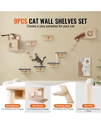 Vevor Wall Mounted Cat Shelves Tree with Jumping Boards Nests Hammock Set of 9