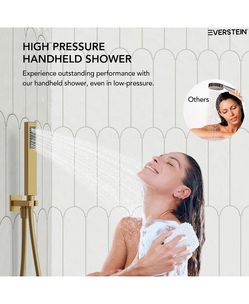 Everstein Pressure-Balanced Rainfall Shower System High-Pressure Rain Head with Handheld Spray Brushed