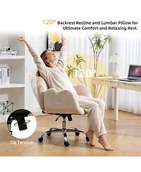 Dyhome Cross-Legged Office Chair with Flip-up Arms, Chenille Criss Cross Vanity Chair, Height Adjustable Swivel Executive Wheels