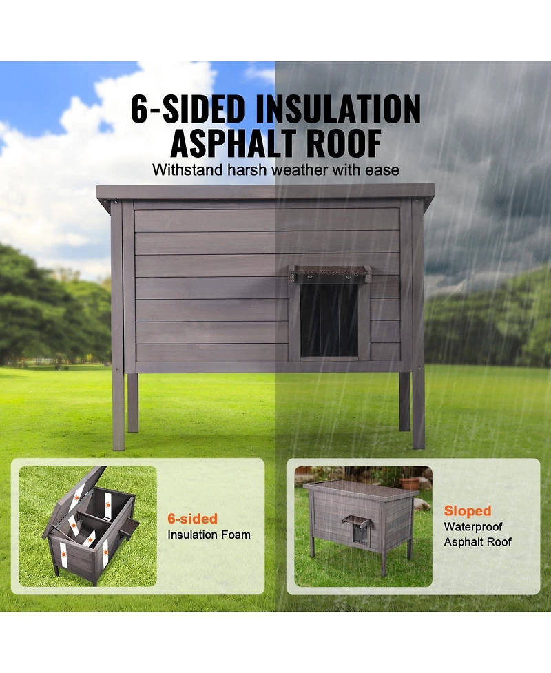 Vevor Outdoor Cat House Wooden Feral Cat Shelter with Roof and Pvc Door Flaps