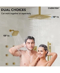 Everstein Ceiling Mount 16" High-Pressure Rainfall Shower Faucet Dual Head System with Thermostatic Valve
