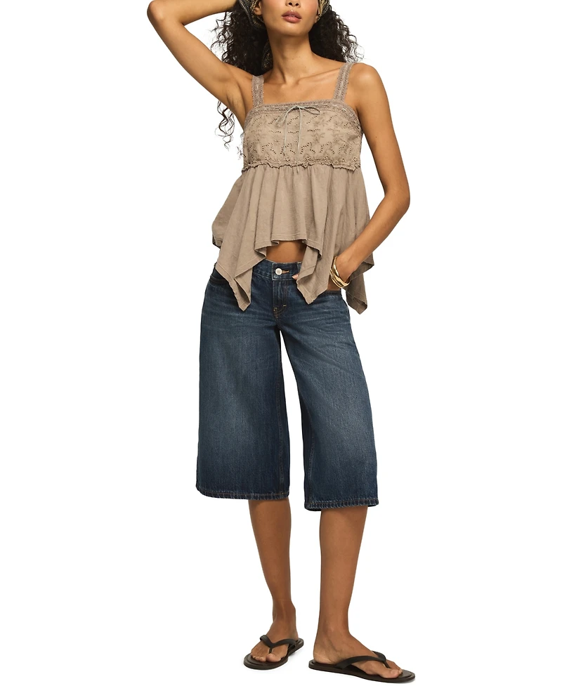 Lucky Brand Women's Eyelet Yoke Square Neck Tank Top