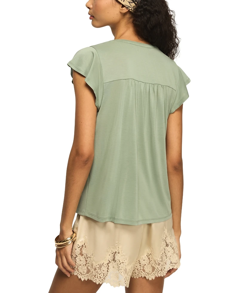 Lucky Brand Women's Sandwash Flutter-Sleeve Button-Up Top