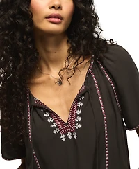 Lucky Brand Women's Embroidered Peasant Short-Sleeve Top