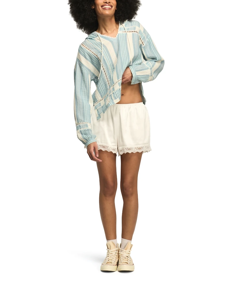 Lucky Brand Women's Striped Lace Detail V-Neck Hoodie