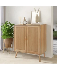 homfan Sideboard Buffet Cabinet with Rattan Doors Farmhouse Storage Table with Wood Feet for Living Room Kitchen Hallway