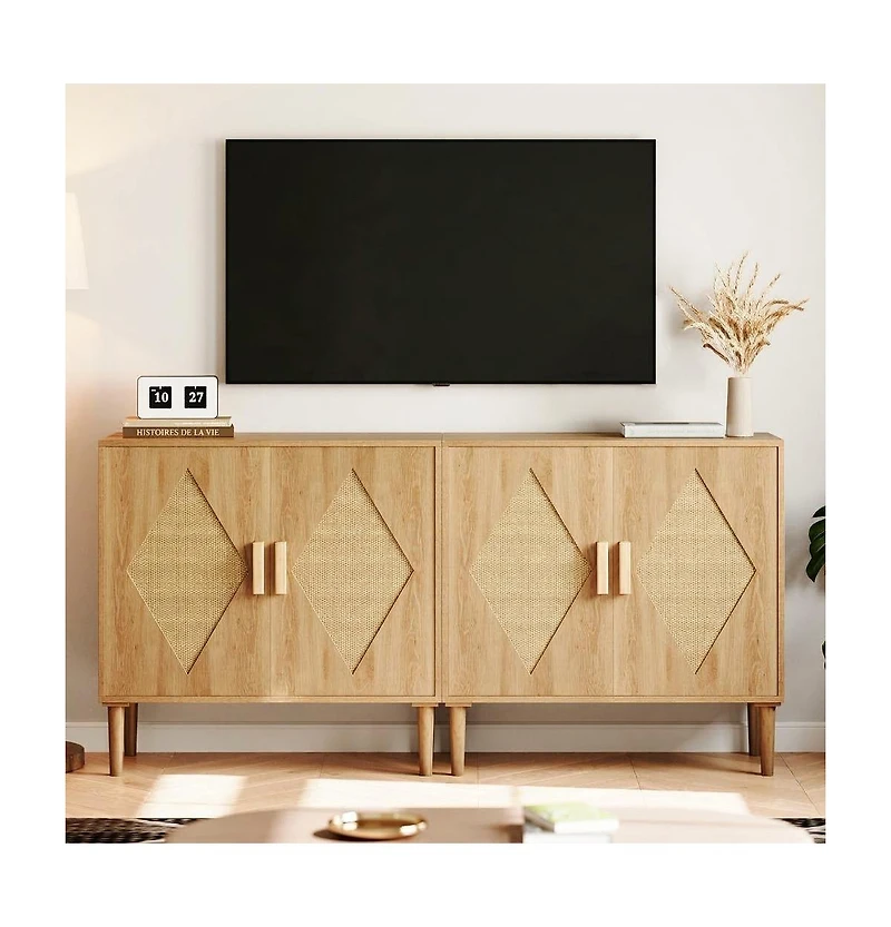 homfan Buffet Cabinet with Rattan Doors Sideboard Storage for Living Room, Dining Room, Entryway