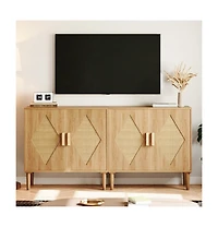 homfan Buffet Cabinet with Rattan Doors Sideboard Storage for Living Room, Dining Room, Entryway