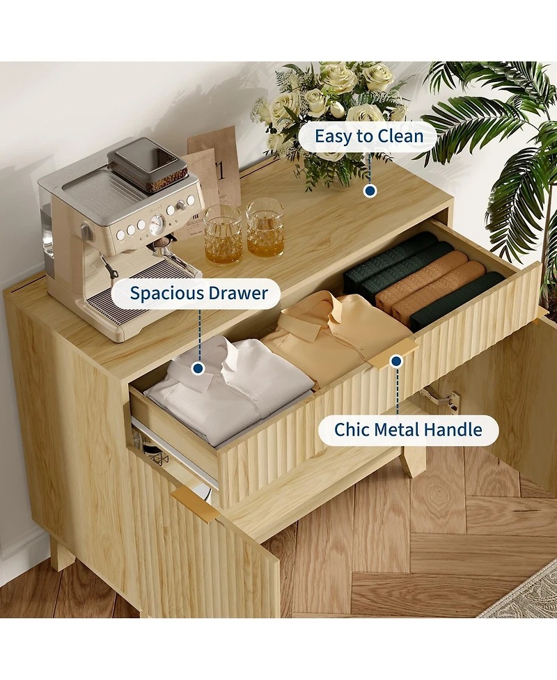 homfan Fluted Buffet Cabinet with Storage Sideboard with Adjustable Shelf and Drawer for Dining Room, Living Room, Kitchen