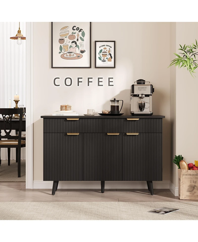 homfan Fluted Buffet Cabinet with Storage 3 Door Sideboard with Drawers Adjustable Shelves for Living Room, Dining Room