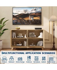 homfan Fluted Tv Stand with Storage 55" Buffet Cabinet with 4 Doors and Adjustable Shelf for Living Room, Bedroom